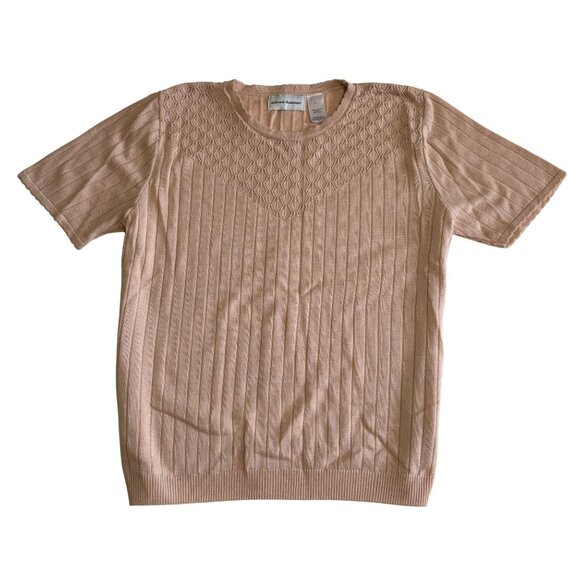 Vtg 2 Pc Sweater Pant Suit Set Peach Short Slv Shirt Top Outfit Dress USA Large - Picture 2 of 13